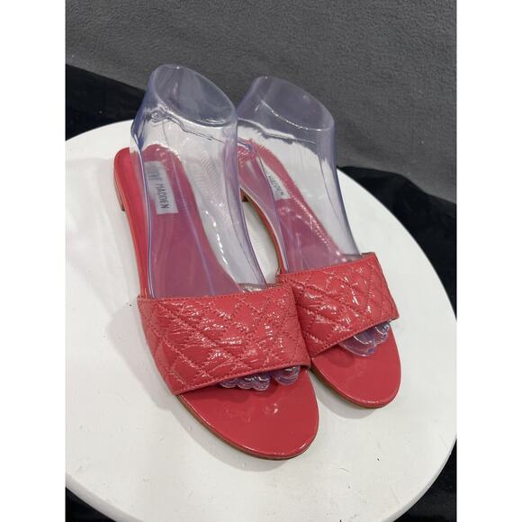 Steve Madden Finally Flat Sandals Hot Pink Leather Slip On Slide Women Size 10 - Picture 3 of 14